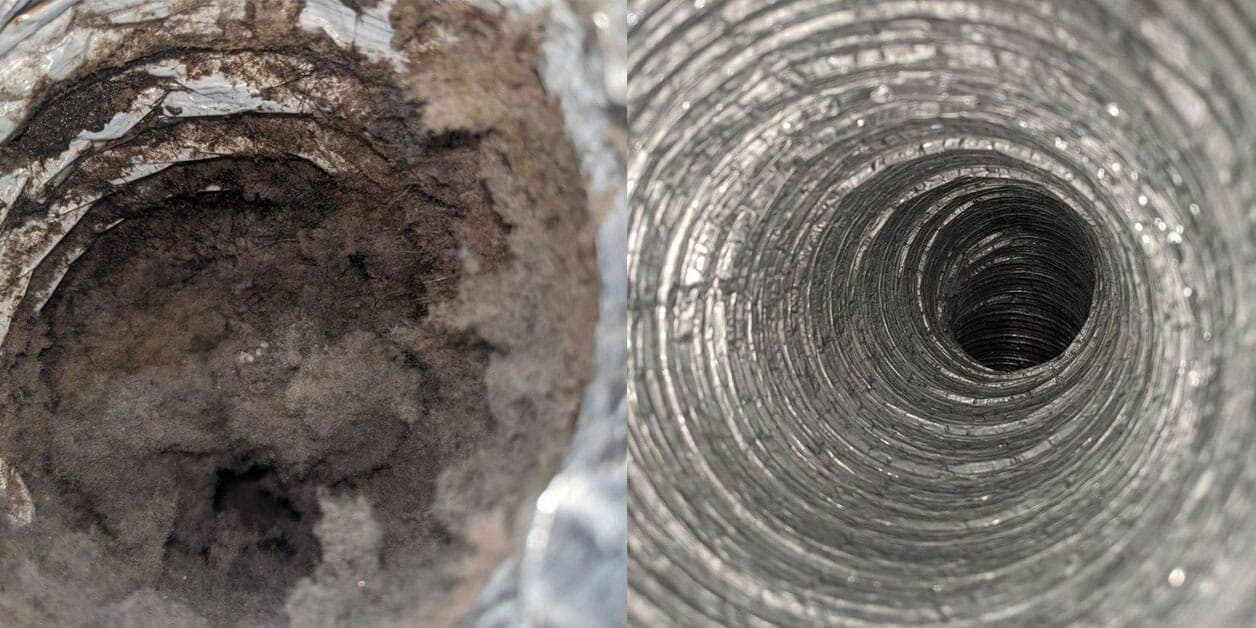 Before and after dryer vent cleaning — Saanich townhome